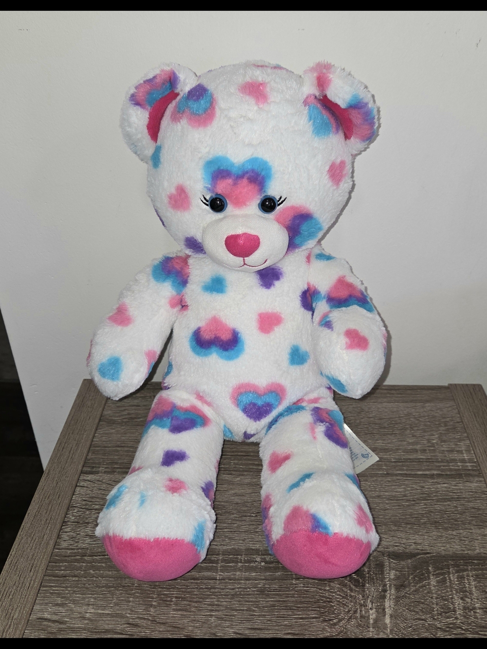 Build A Bear White Bear with Multi Colored Hearts 16" 2014.
